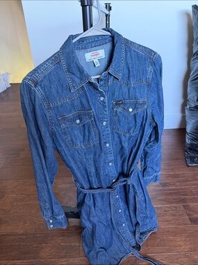 Wrangler Blue Denim Shirt Dress with Waist Tie